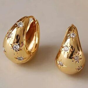 New! Anthropologie Aster Gold Plated Hoop Huggie Earrings (1063) NWOT